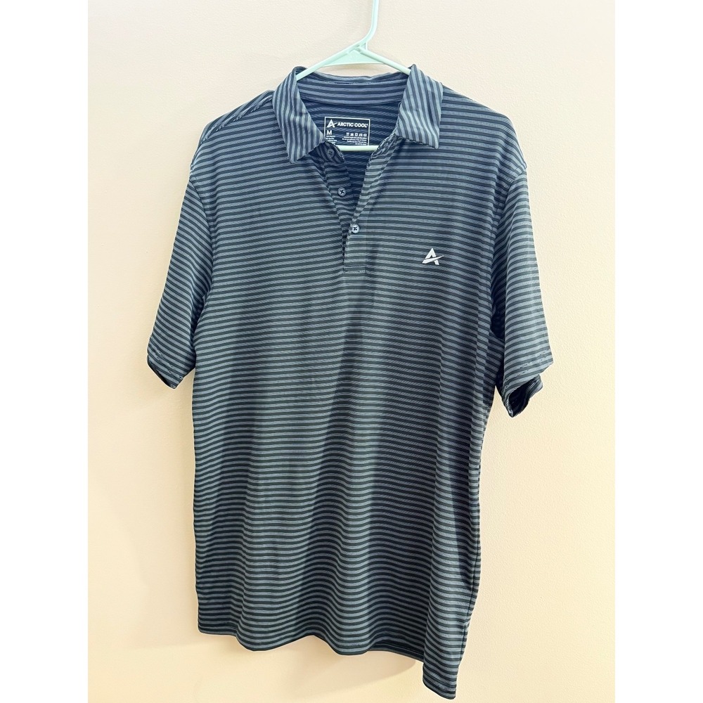 Arctic Cool Men's Medium Black Gray Striped Cooling Golf Performance Polo Shirt - Picture 4 of 7